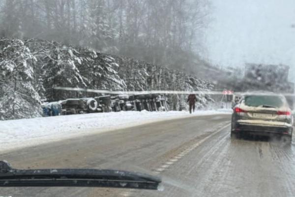 В Рязанской области фура опрокинулась в кювет